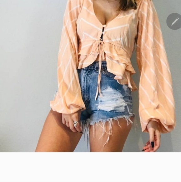 Free people peach striped balloon sleeve top S - Picture 1 of 4